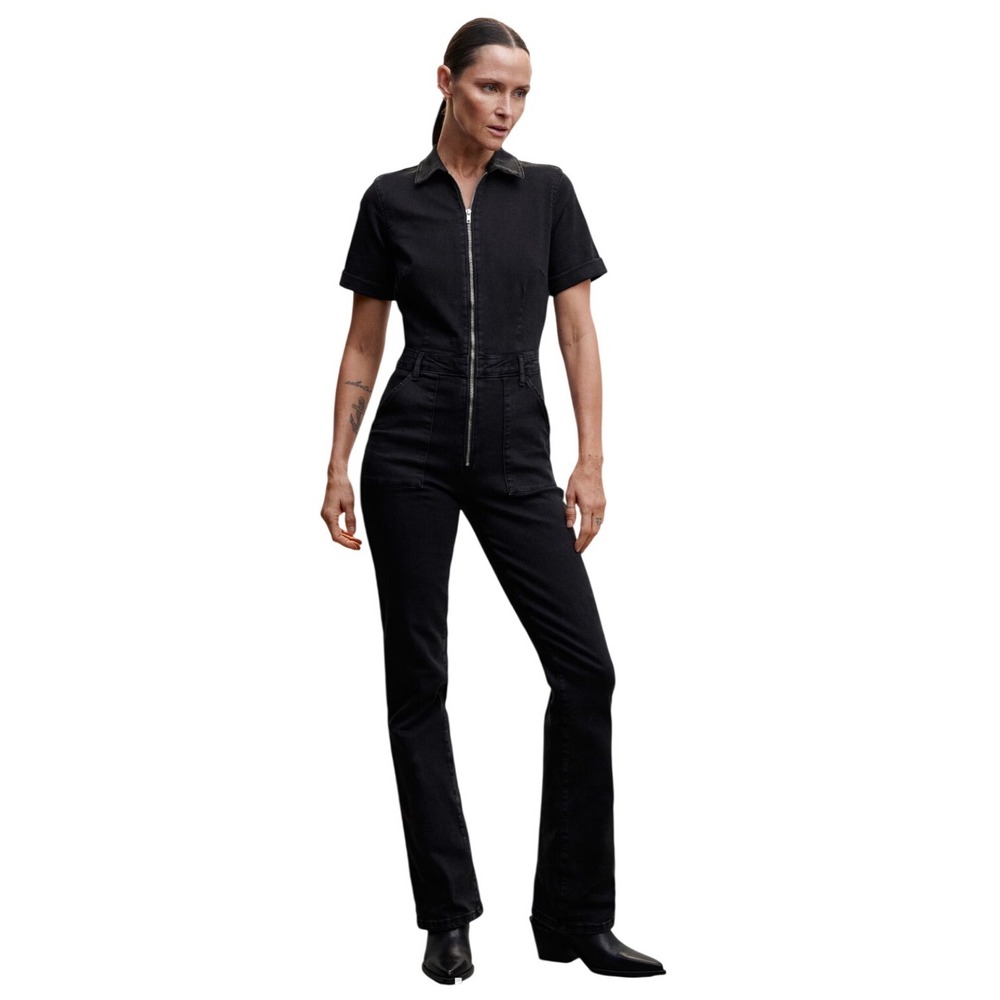 Mango Black Zip Denim Jumpsuit XXL Brand New $100